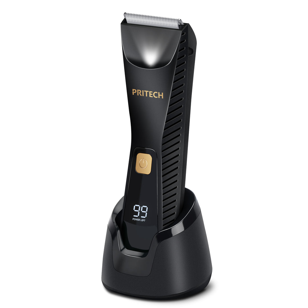 PRITECH Pubic Hair Trimmer for Men - Waterproof Body Hair Trimmer, Ceramic Blade Body Shavers for Men with USB-C Charging, Wet & Dry Use & Nick-Free Design, Balls & Sensitive Skin Safe (Black)