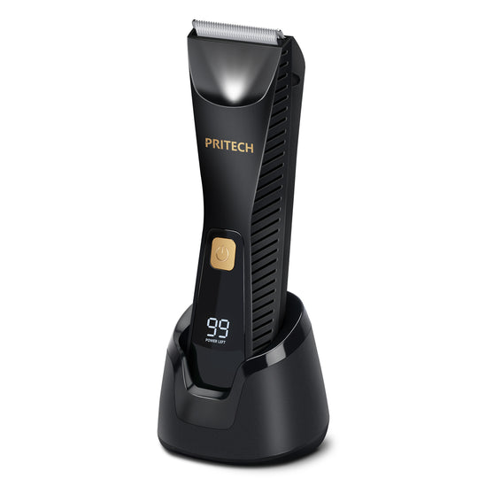 PRITECH Pubic Hair Trimmer for Men - Waterproof Body Hair Trimmer, Ceramic Blade Body Shavers for Men with USB-C Charging, Wet & Dry Use & Nick-Free Design, Balls & Sensitive Skin Safe (Black)