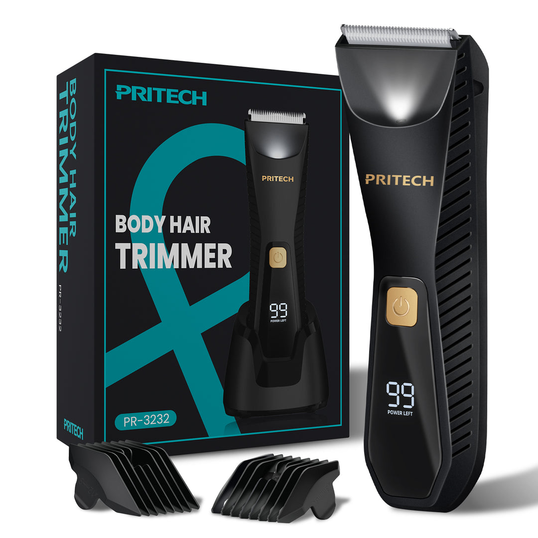 PRITECH Pubic Hair Trimmer for Men - Waterproof Body Hair Trimmer, Ceramic Blade Body Shavers for Men with USB-C Charging, Wet & Dry Use & Nick-Free Design, Balls & Sensitive Skin Safe (Black)