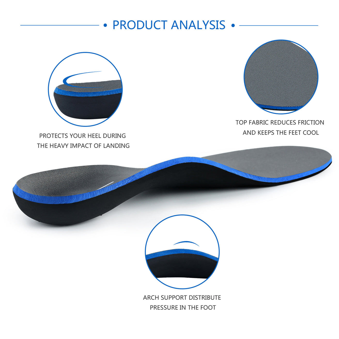 WALKHERO Women's Arch Support Orthotic Insoles Gray& Blue 2-Pairs